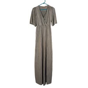Bella Ella sage green satin plisse pleated maxi dress Size Sm Glam Minimal Retro